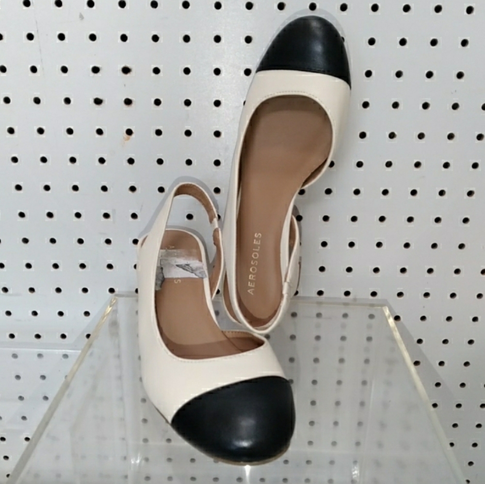 AEROSOLES Two-tone Sandals 2" Low Block Heel Pump Slingback Close-toe